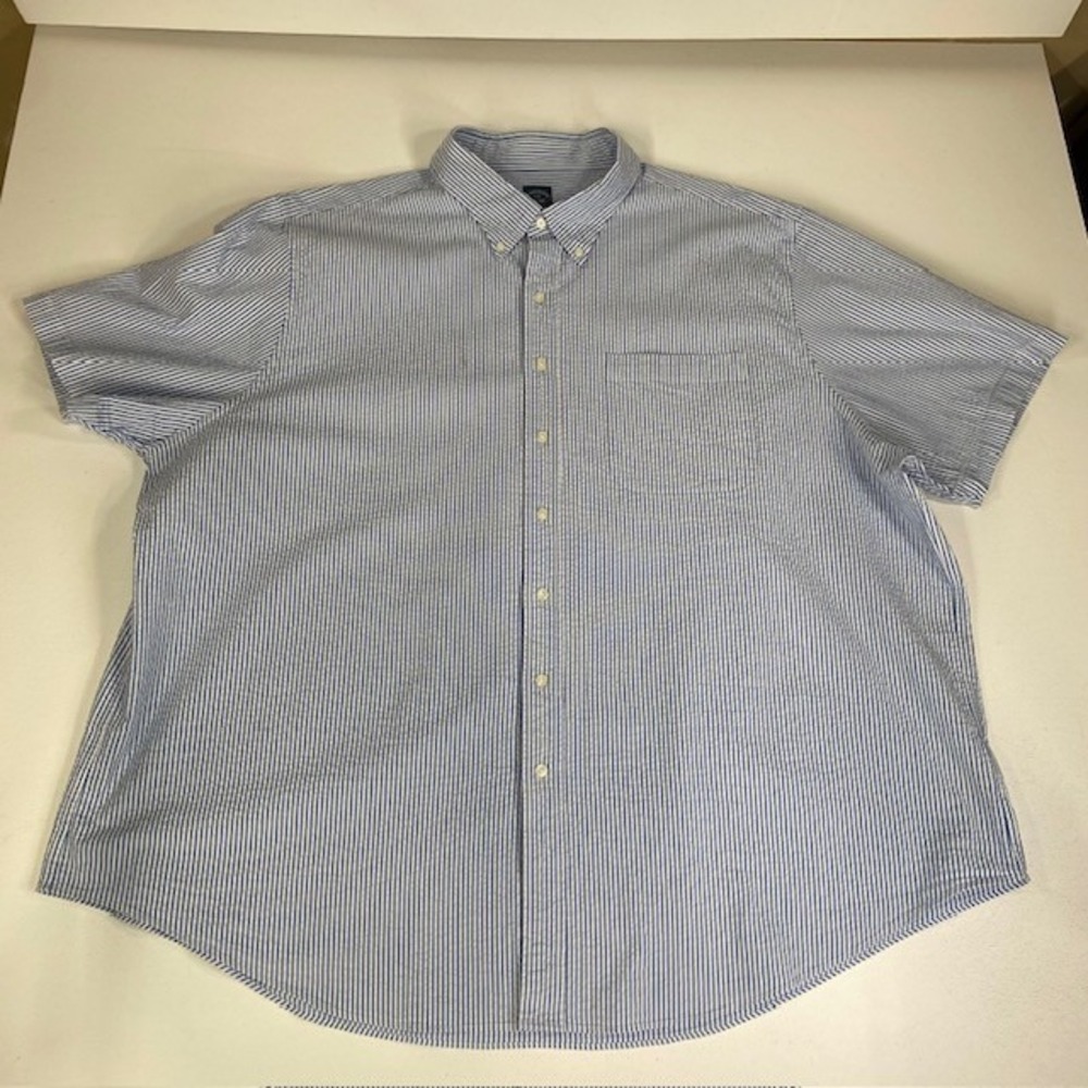 Brooks Brothers Polo Shirt Seersucker Striped Button Up‎ Short Sleeve 4XL
